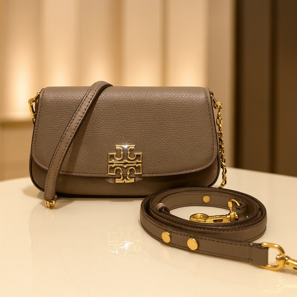 Tory Burch Britten Portobello Taupe Convertible Shoulder Bag/Crossbody/Clutch